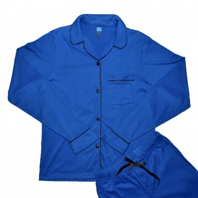 Pijama Cl&aacute;sica Botones Bavara azul rey adulto manga larga